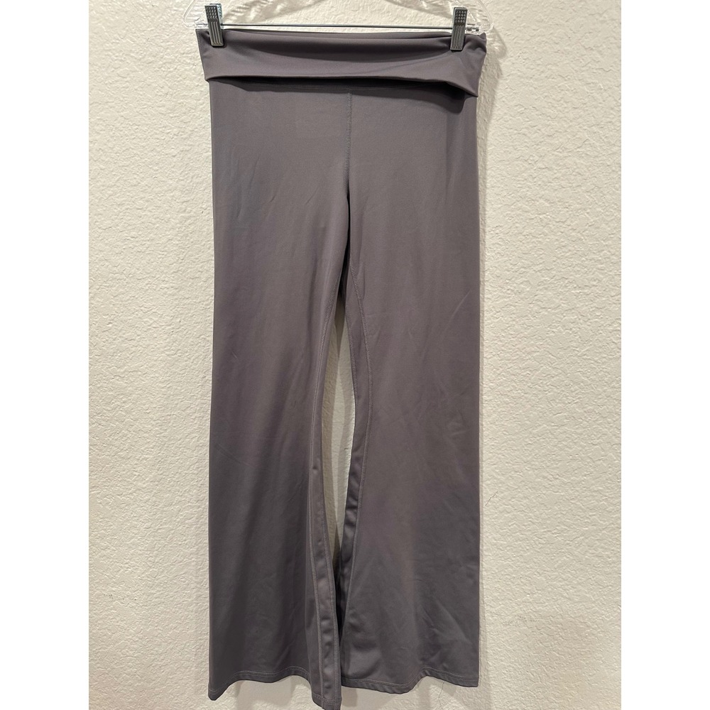 PAC 1980 Women Charcoal Gray Fold Over Waist Flare Yoga Pants Large Activewear - Picture 2 of 9